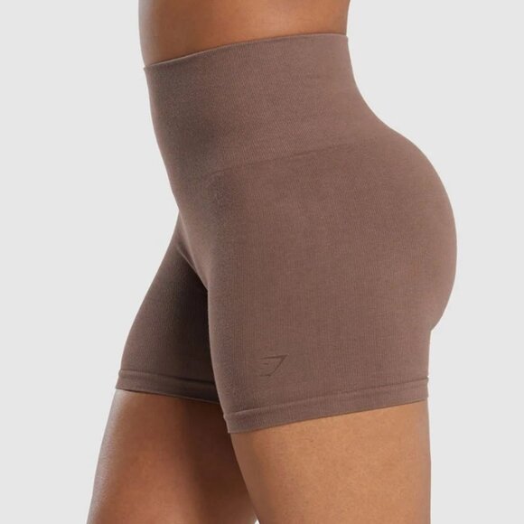 BNWT GYMSHARK Ribbed Cotton Seamless Shorts SOFT BROWN SZ S SOLD OUT - Picture 2 of 5
